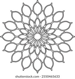 Intricate Mandala Design with Petal Patterns for Coloring