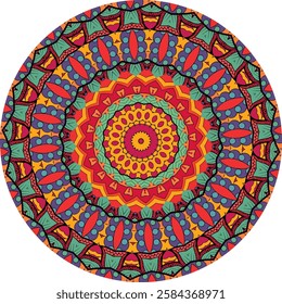 Intricate Mandala design for with Repeating Colorful Shapes 