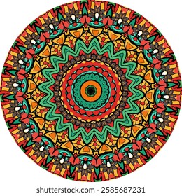 Intricate Mandala design for with Repeating Colorful Shapes 