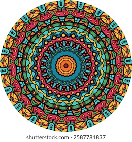 Intricate Mandala design for with Repeating Colorful Shapes 