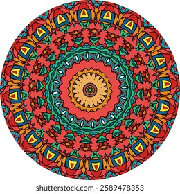 Intricate Mandala design for with Repeating Colorful Shapes