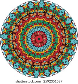 Intricate Mandala design for with Repeating Colorful Shapes