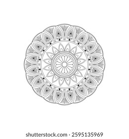 Intricate Mandala Design with Symmetrical Geometric Shapes and Floral Motifs in Black and White for Meditation and Spiritual Art