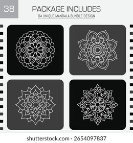 Intricate mandala designs for creative projects. A versatile collection for digital crafting, art therapy, and personalized designs with minimalist clean lines.