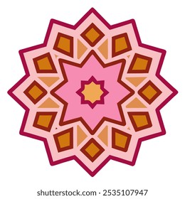 Intricate mandala featuring floral patterns, leaves, and elegant curls on a clean white background. Perfect for anti-stress coloring books for both children and adults. A versatile decorative element.