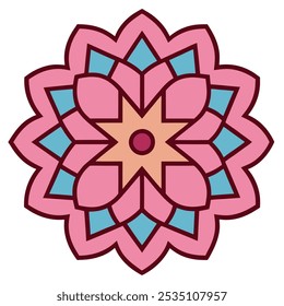 Intricate mandala featuring floral patterns, leaves, and elegant curls on a clean white background. Perfect for anti-stress coloring books for both children and adults. A versatile decorative element.