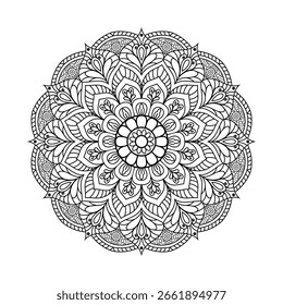 Patrón floral de mandala intrincado y dibujo de arte de contorno para colorear, decoración y diseño