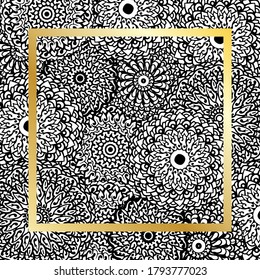 intricate mandala with gold square frame