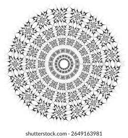 Ícone intrincado da mandala. Padrão delicado de renda. Ornamento de vetor circular. Design cinza suave.