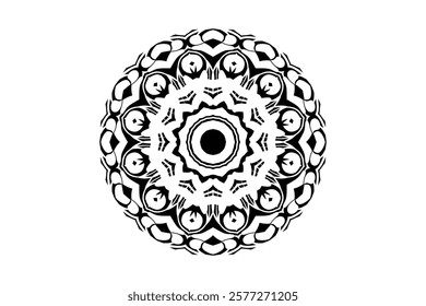 Intricate Mandala Illustration with Circular and Triangular Symmetry	
