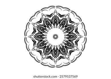 Intricate Mandala Illustration Featuring Sunburst Motif and Balanced Shapes	
