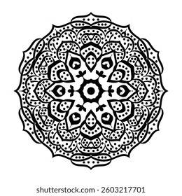 Intricate Mandala Line Art for Coloring Book – Oriental Pattern Vector Illustration. Hand-Drawn Doodle Mandala Design for Relaxation and Creativity