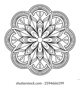 Intricate Mandala Line Art | Floral Circular Pattern | Meditation Coloring Page