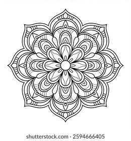 Intricate Mandala Line Art | Floral Circular Pattern | Meditation Coloring Page