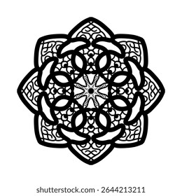 Intricate Mandala Line Art with Floral and Geometric Symmetry for Coloring and Decoration