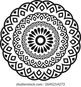 Intricate Mandala Pattern  Black and White Decorative Vector Illustration