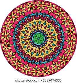 Intricate mandala pattern with concentric circles of detailed floral and geometric designs