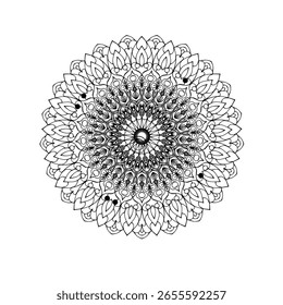 Intrincado diseño de Vector mandala con patrones geométricos simétricos, Elementos florales y decoraciones ornamentadas. Perfecto para espiritual, bohemio, yoga, meditación, zen, libro para colorear, tatuaje, étnico