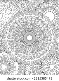 Intricate Mandala Zentangle Pattern Detailed Adult Coloring Page Book Vector