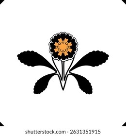 Intricate Marigold Flower silhouette vector - flowral vector, Blooms with Detailed Petals, Textured Shading, Elegant Leaves and Slender Stems