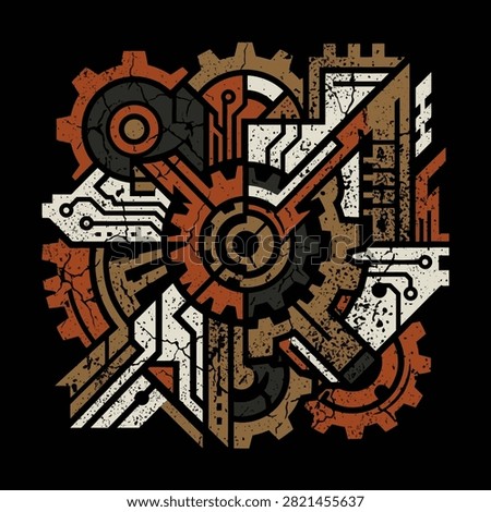 Intricate mechanical gears arranged in a complex industrial pattern design