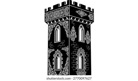 Intricate medieval style tower architecture details