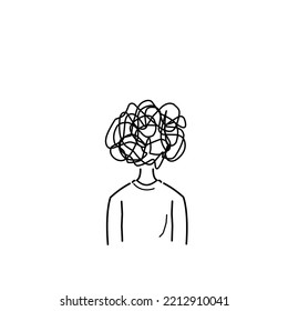 Intricate mind line art on white background. Faceless complicated mind.