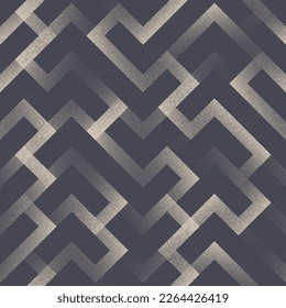 Intricate Modern Linear Geometric Ornament Seamless Pattern Vector Dot Work Abstract Background. Intertwined Lines Maze Structure Dotted Grainy Subtle Texture. Half Tone Art Repetitive Gray Wallpaper