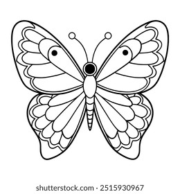 Intrincado arte de línea de mariposa monarca para colorear página de libro - ilustración detallada de mariposa simétrica con alas decorativas, ideal para la relajación y el alivio del estrés