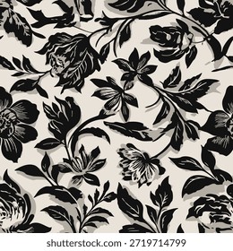 Patrón floral monocromo intrincado en el fondo textil de Vector elegante sin costuras