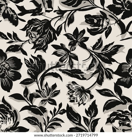 Intricate monochrome floral pattern on seamless elegant vector textile background