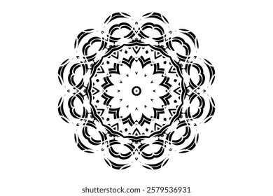 Intricate Monochrome Mandala Art Featuring Concentric Circles and Geometric Patterns	
