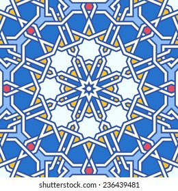 Intricate moorish eastern pattern. Seamless vector background. Plain colors - easy to recolor.