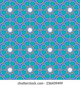 Intricate moorish eastern pattern. Seamless vector background. Plain colors - easy to recolor.