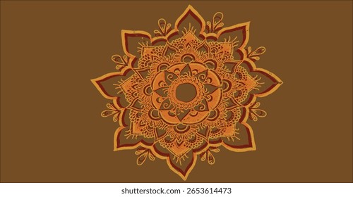 Intricate orange and brown mandala design against a solid brown background.