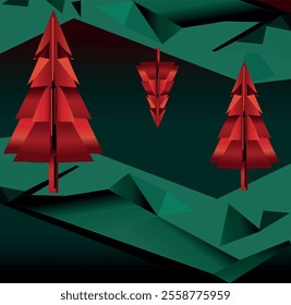 Intricate Origami Fox, Holiday Illustration, Dark Background Art, Green to Red Gradient, Festive Gradient Colors, Origami-Inspired Christmas, Christmas Origami Graphic, Geometric Fox Design, 