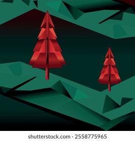 Intricate Origami Fox, Holiday Illustration, Dark Background Art, Green to Red Gradient, Festive Gradient Colors, Origami-Inspired Christmas, Christmas Origami Graphic, Geometric Fox Design, 