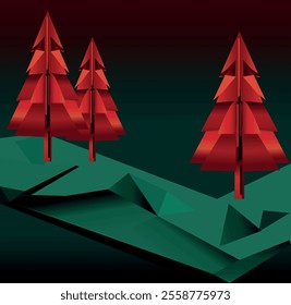 Intricate Origami Fox, Holiday Illustration, Dark Background Art, Green to Red Gradient, Festive Gradient Colors, Origami-Inspired Christmas, Christmas Origami Graphic, Geometric Fox Design, 