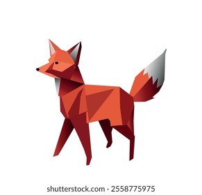 Intricate Origami Fox, Holiday Illustration, Dark Background Art, Green to Red Gradient, Festive Gradient Colors, Origami-Inspired Christmas, Christmas Origami Graphic, Geometric Fox Design, 