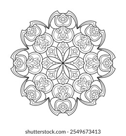 Intricate Ornament Mandala of Coloring Book Page for Kids. Easy Mandala Coloring Book Pages for Adults to Relax, Experiences Give Relief. Resizeable Vector File