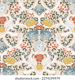 Intricate ornamental floral pattern in Victorian damask style