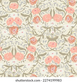 Intricate ornamental floral pattern in Victorian damask style