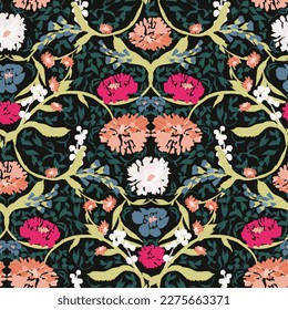 Intricate ornamental floral pattern in Victorian damask style