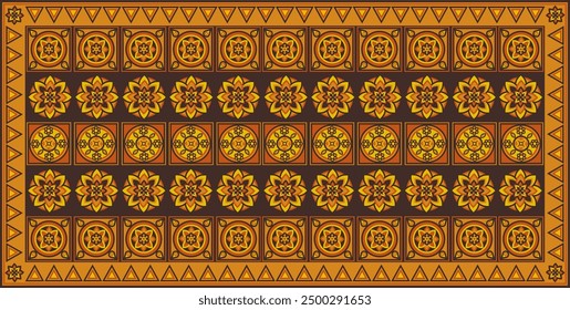 Patrones ornamentales intrincados con diseños geométricos y florales en tonos cálidos de naranja, amarillo y marrón. Perfecto para textiles, Fondos de pantalla, fondos y proyectos digitales