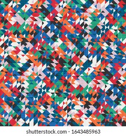 Intricate ornate diamond tiling geo trendy graphical motif with linen fabric texture overlay. Seamless repeat vector pattern swatch.