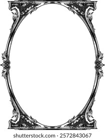 Intricate oval frame with classic ornamental engraving, ideal for logos, packaging, or vintage-inspired designs. Perfect for timeless elegance.