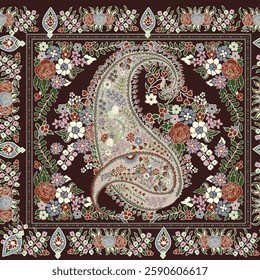 Intricate Paisley Pattern on Dark Brown Background