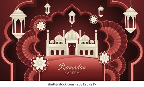 Intricate Paper Cut Ramadan Design with Crescent Moon and Ornamental Details