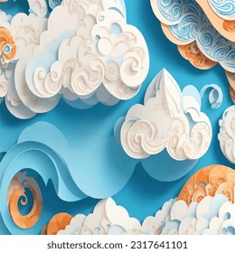 Intricate Paper Sculpture 3D Quilled Paper Vector Illustration