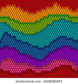  intricate pattern composed of overlapping rows of teardrop-shaped elements in various colors